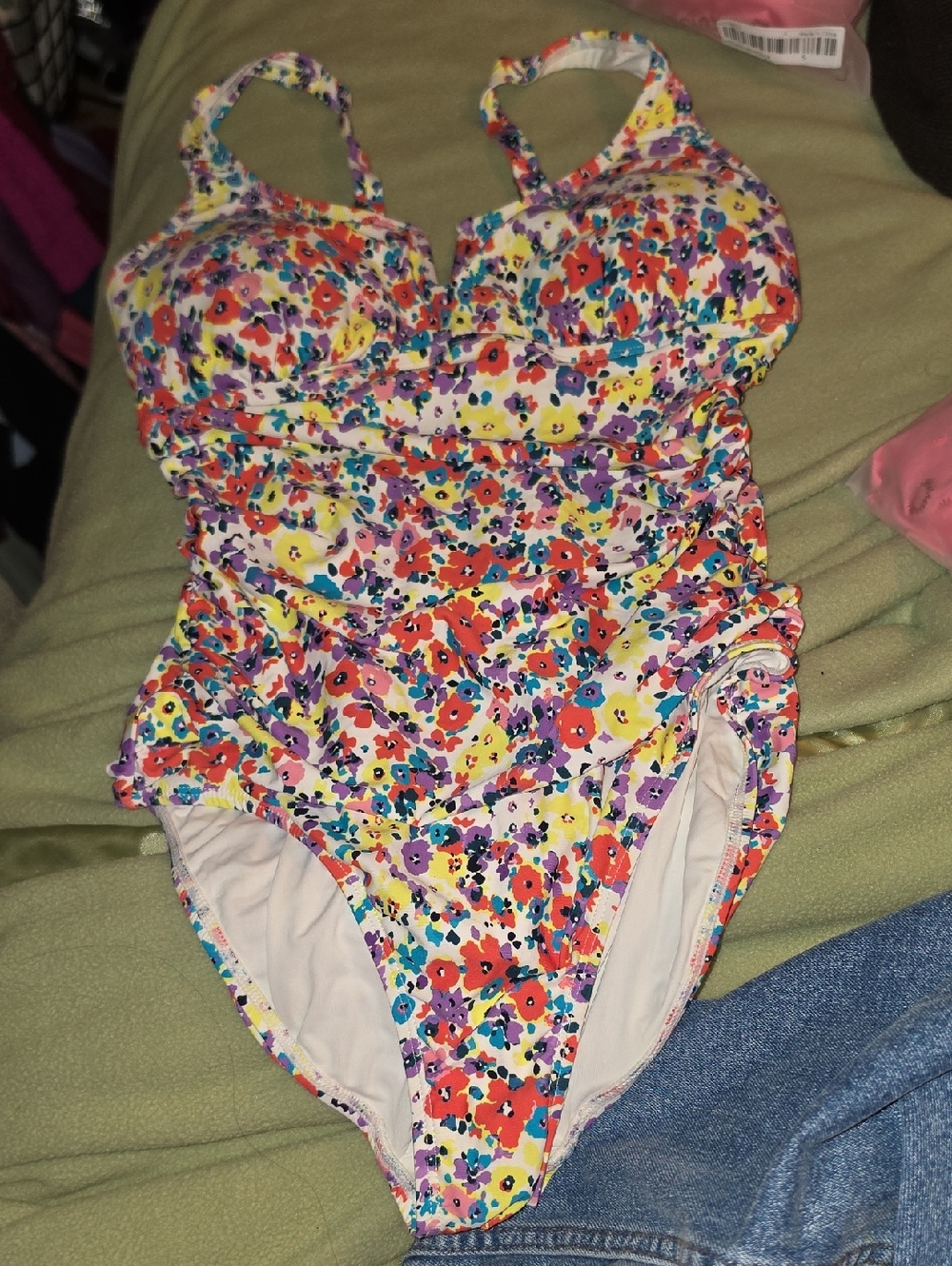 Anne Cole Multicolor Floral One-Piece Swimsuit - Purple, Yellow, Blue